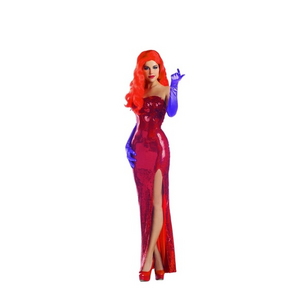 NEW Party King Toon Starlet Red Sequin High Slit‎ Maxi Dress Halloween Costume